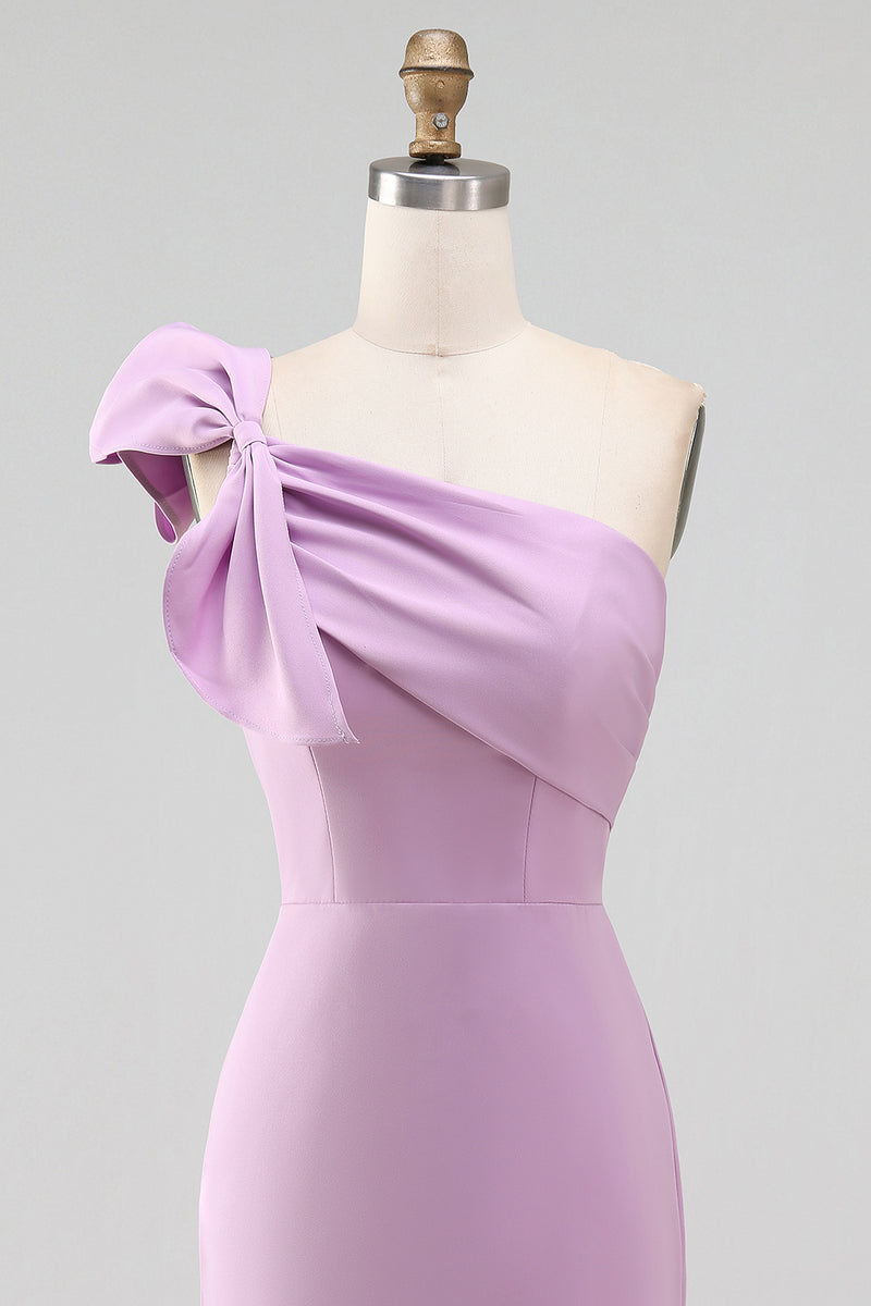 Load image into Gallery viewer, Plus Size White Satin One Shoulder Short Dress with Bow