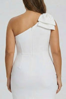 Load image into Gallery viewer, Plus Size White Satin One Shoulder Short Dress with Bow