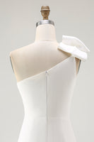 Load image into Gallery viewer, One Shoulder Satin Mini White Dress with Bow