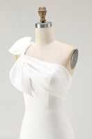 Load image into Gallery viewer, One Shoulder Satin Mini White Dress with Bow