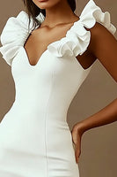 Load image into Gallery viewer, White Sheath Satin V-Neck Graduation Dress with Ruffles