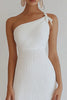 Load image into Gallery viewer, White Bodycon One Shoulder Graduation Dress with Bow