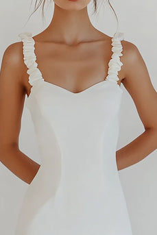 White Sheath Satin Spaghetti Straps Graduation Dress