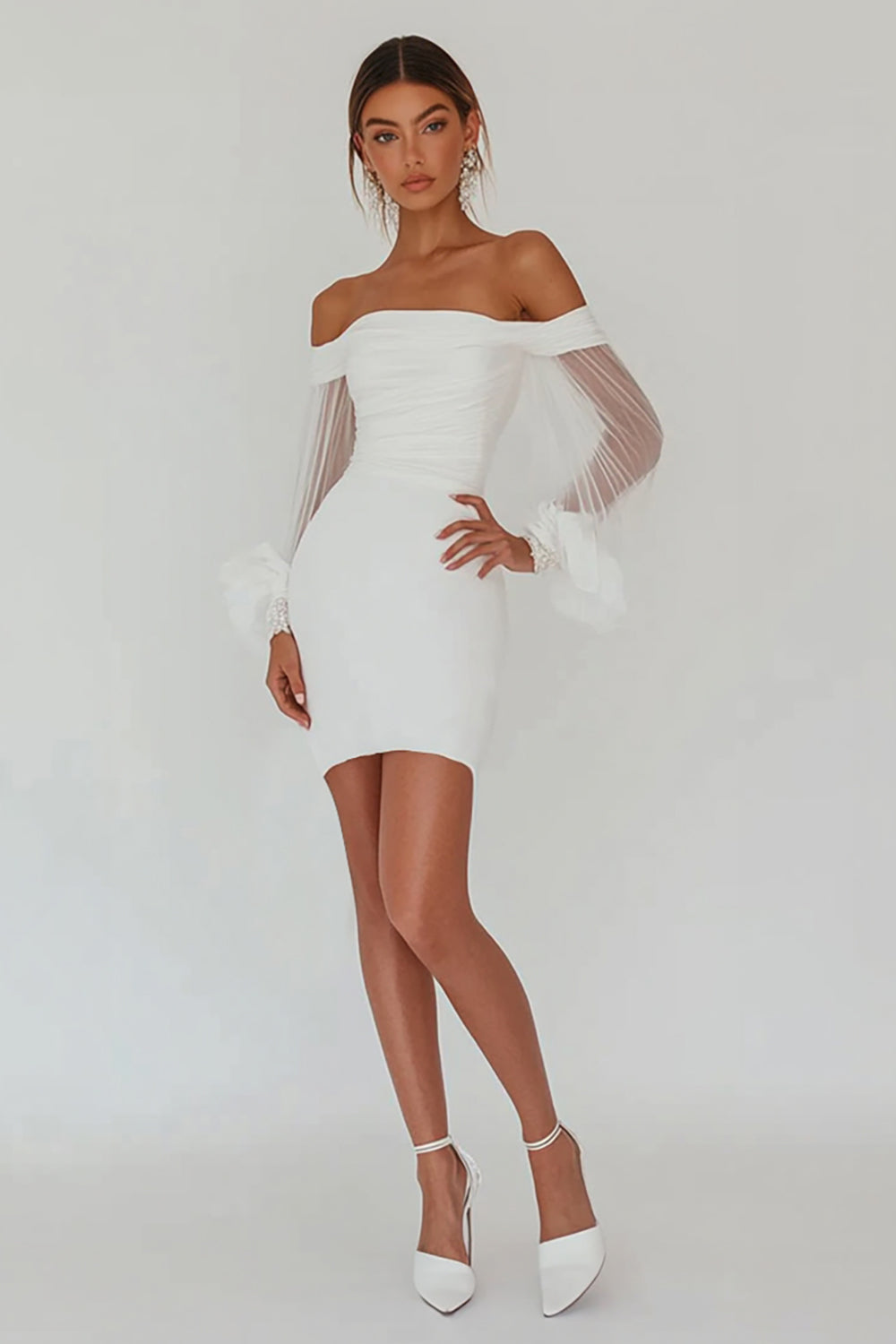 White Bodycon Backless Graduation Dress with Ruffles