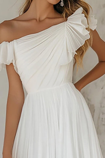 Elegant White Tulle A Line Engagement Dress with Ruffles