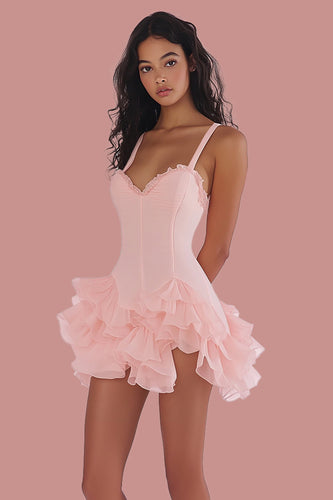 Pink Sheath Sweetheart Graduation Dress with Ruffles