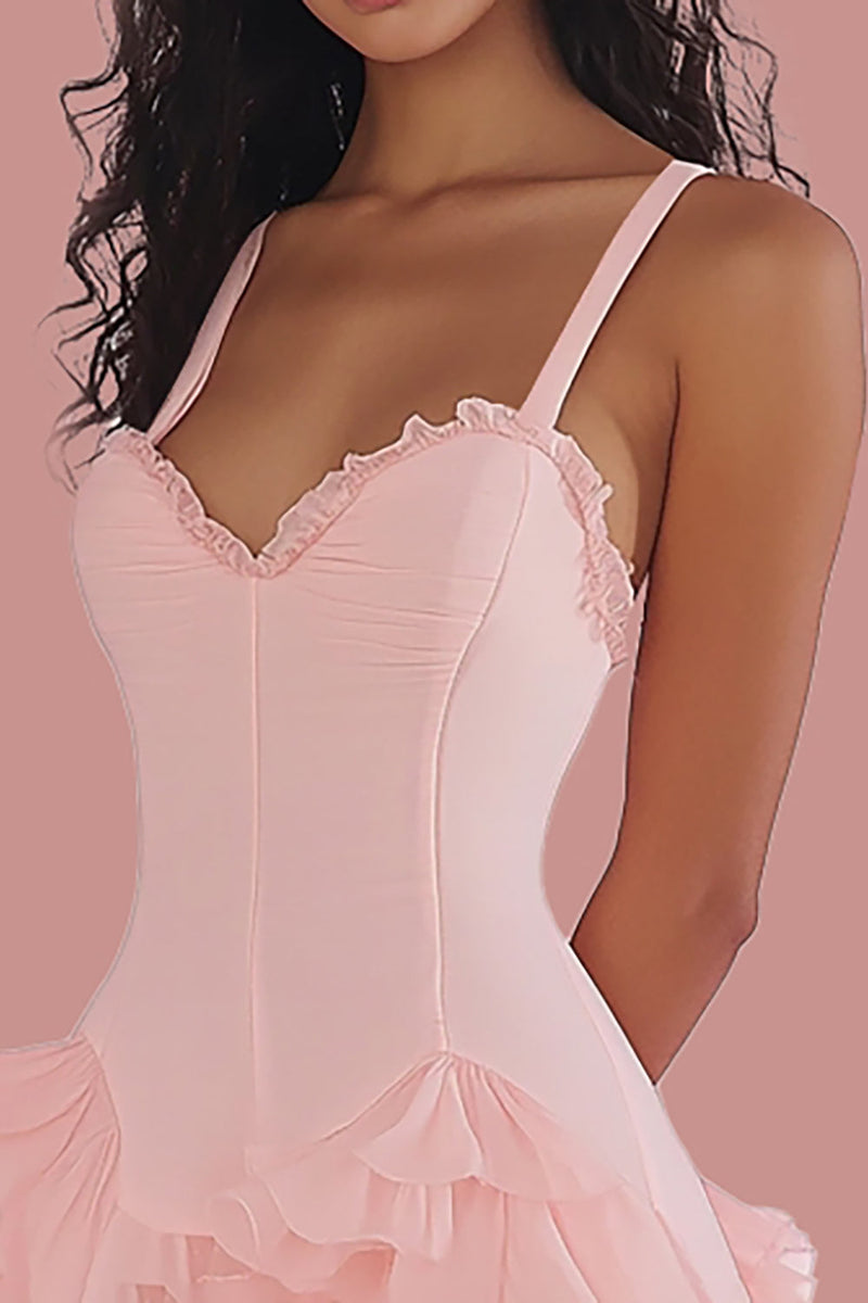 Load image into Gallery viewer, Pink Sheath Sweetheart Graduation Dress with Ruffles