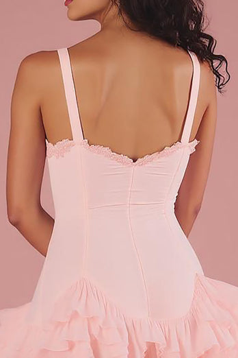 Pink Sheath Sweetheart Graduation Dress with Ruffles