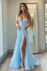 Load image into Gallery viewer, Sky Blue Mermaid Chiffon Sweetheart Long Prom Dress with Slit