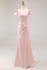 Load image into Gallery viewer, Pink A Line Off the Shoulder Satin Maxi Prom Dress with Appliques