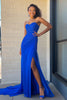 Load image into Gallery viewer, Royal Blue Sheath Chiffon Sweetheart Long Prom Dress with Slit