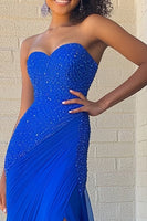 Load image into Gallery viewer, Royal Blue Sheath Chiffon Sweetheart Long Prom Dress with Slit