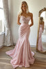 Load image into Gallery viewer, Pink Mermaid Satin Strapless Long Prom Dress with Lace Appliques