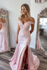 Load image into Gallery viewer, Pink Sheath Satin V-Neck Long Prom Dress with Slit
