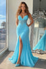 Load image into Gallery viewer, Sky Blue Mermaid Chiffon Strapless Long Prom Dress with Slit