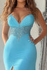 Load image into Gallery viewer, Sky Blue Mermaid Chiffon Strapless Long Prom Dress with Slit