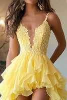 Load image into Gallery viewer, Daffodil High-Low Chiffon Ruffled Long Prom Dress with Appliques