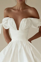 Load image into Gallery viewer, Off the Shoulder Ruched A Line Pleated Little White Dress