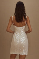 Load image into Gallery viewer, Sequins A Line Spaghetti Straps Little White Dress