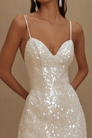 Load image into Gallery viewer, Sequins A Line Spaghetti Straps Little White Dress