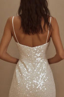Load image into Gallery viewer, Sequins A Line Spaghetti Straps Little White Dress