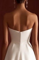 Load image into Gallery viewer, Satin A Line Strapless Sweetheart Little White Dress with Bow