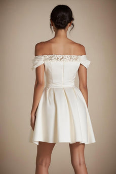 Satin Off the Shoulder A Line Little White Dress