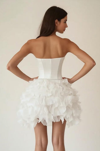 Satin Strapless Sweetheart Tiered A Line Little White Dress