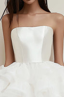 Load image into Gallery viewer, Satin Tiered Strapless A Line Little White Dress