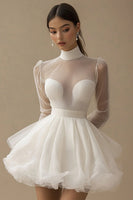 Load image into Gallery viewer, Tulle Tiered Little White Dress with Long Sleeves