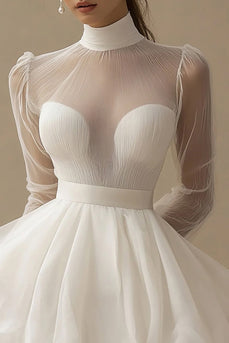 Tulle Tiered Little White Dress with Long Sleeves