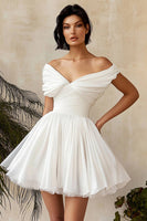 Load image into Gallery viewer, Chiffon Pleated A Line Little White Dress with Ruffles
