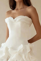Load image into Gallery viewer, A Line Strapless Tiered Strapless Little White Dress