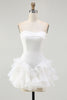 Load image into Gallery viewer, A Line Strapless Tiered Strapless Little White Dress