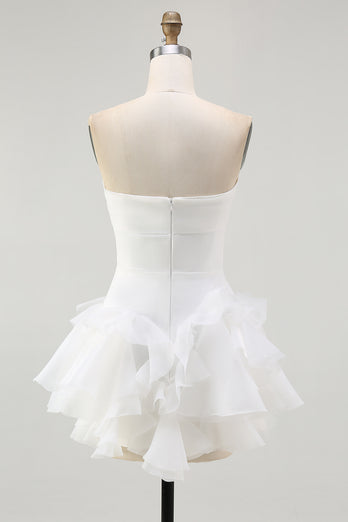 A Line Strapless Tiered Strapless Little White Dress