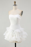 Load image into Gallery viewer, White A Line Strapless Tiered Strapless Short Wedding Dress