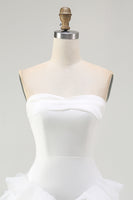 Load image into Gallery viewer, White A Line Strapless Tiered Strapless Short Wedding Dress
