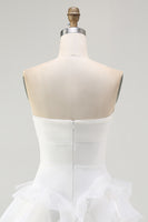 Load image into Gallery viewer, White A Line Strapless Tiered Strapless Short Wedding Dress