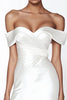 Load image into Gallery viewer, Satin Sweetheart Off the Shoulder Ruched Sheath Little White Dress