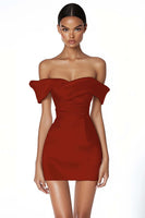 Load image into Gallery viewer, Satin Ruched Off the Shoulder Sheath Little White Dress