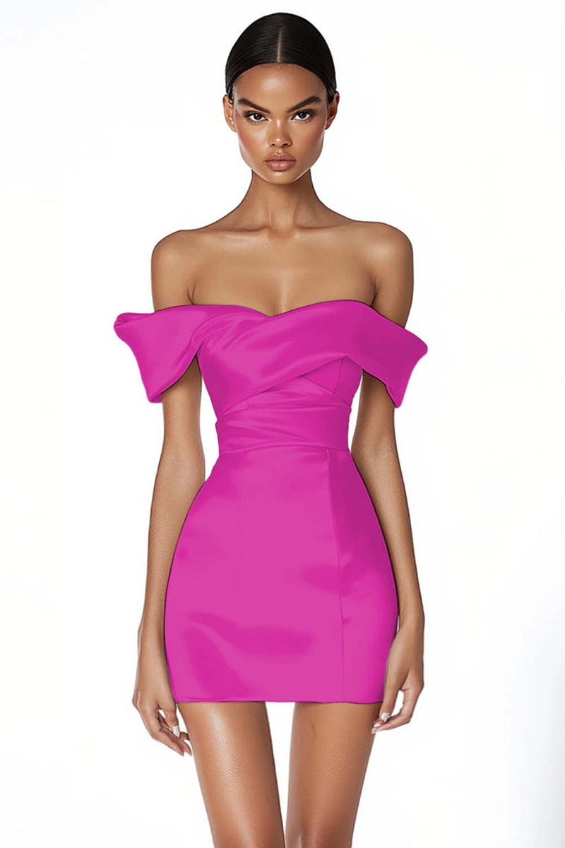 Load image into Gallery viewer, Satin Ruched Off the Shoulder Sheath Little White Dress