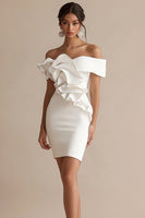 Load image into Gallery viewer, Sheath Ruffled Off the Shoulder Little White Dress