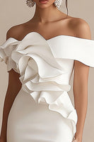 Load image into Gallery viewer, Sheath Ruffled Off the Shoulder Little White Dress