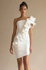 Load image into Gallery viewer, One Shoulder Sheath Little White Dress with Ruffles