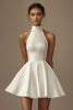 Load image into Gallery viewer, A Line Satin Sleeveless Little White Dress