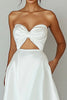 Load image into Gallery viewer, White Sweetheart A Line Satin Keyhole Graduation Dress with Slit