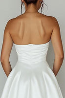 Load image into Gallery viewer, White Sweetheart A Line Satin Keyhole Graduation Dress with Slit