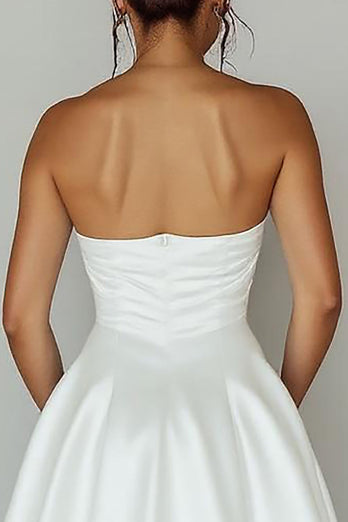 White Sweetheart A Line Satin Keyhole Graduation Dress with Slit