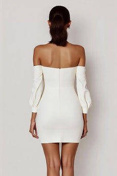 Bodycon Off the Shoulder Satin Graduation White Dress with Bow