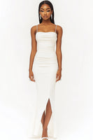 Load image into Gallery viewer, White Satin Mermaid Long Graduation Dress